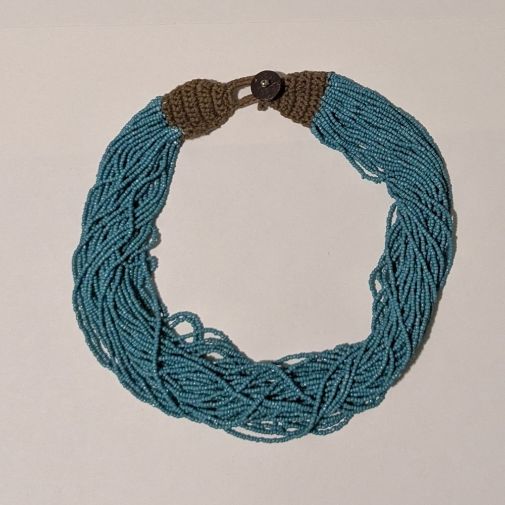 Turquoise Beaded Necklace with Brown Accents
